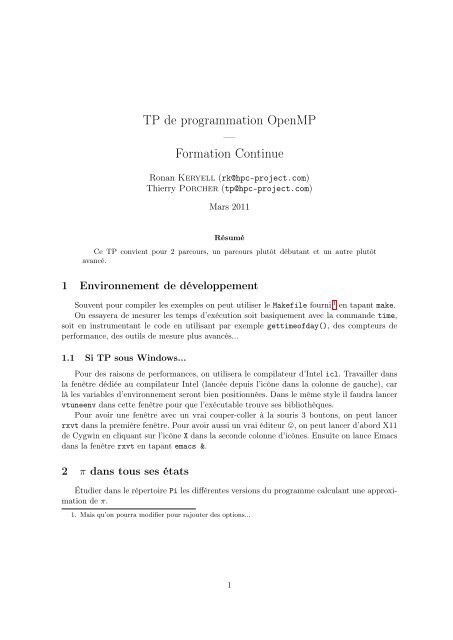 TP de programmation OpenMP — Formation Continue - Par4All