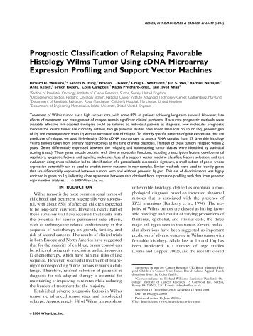 Prognostic classification of relapsing favorable histology Wilms ...