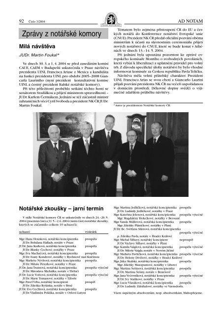 AD NOTAM Číslo 3/2004 - Notářská komora České republiky