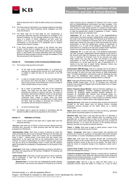 Terms and Conditions of the Provision and Use of ... - Komerční banka