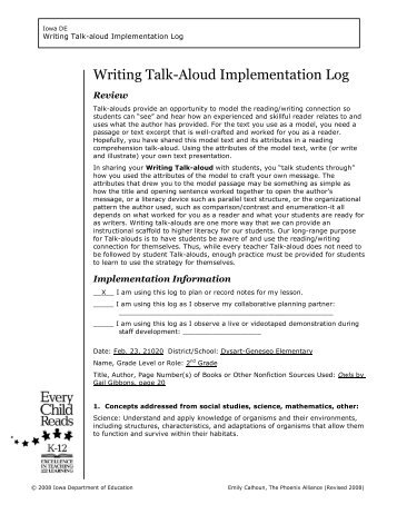 Writing Talk Aloud Template - AEA 267