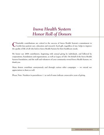 In Memory of - Inova Health System