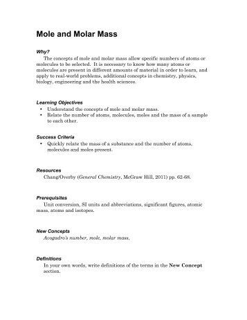 Mole and Molar Mass - PageOut