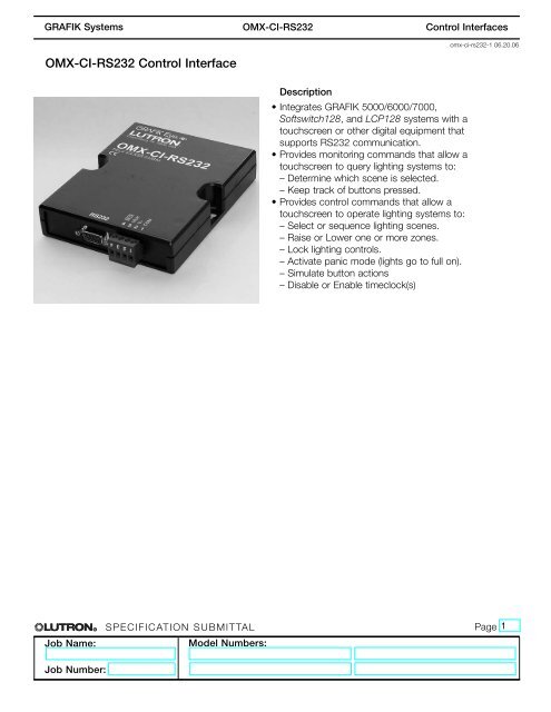 Lutron Interface R5232 OMX-CI-RS232 Control Interface - Lutron