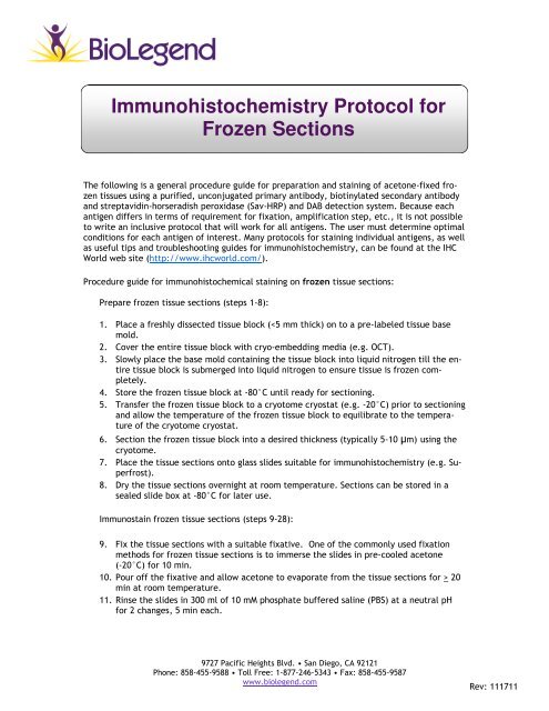 Immunohistochemistry Protocol for Frozen Sections - BioLegend