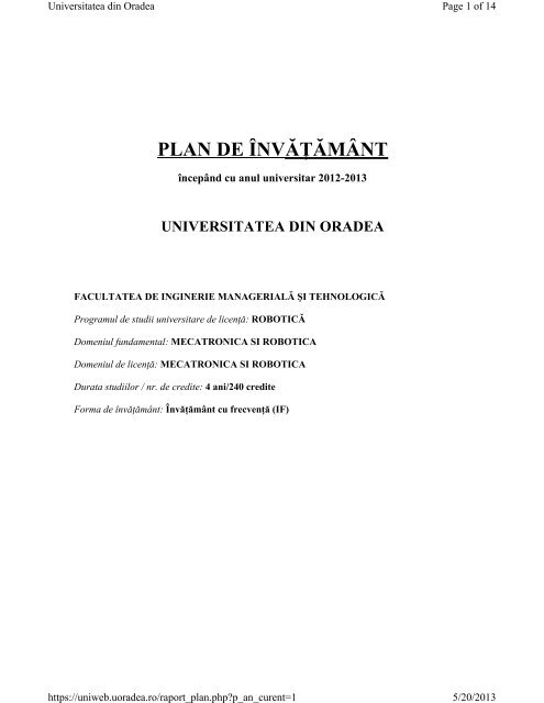 Plan De Invatamant Robotica 2012 2013 Pdf Facultatea De