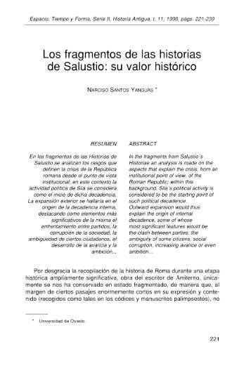 Los fragmentos de las historias de Salustio. Su ... - Historia Antigua