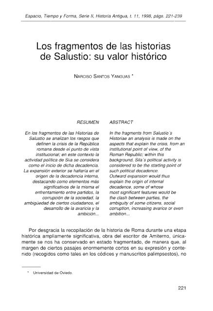 Los fragmentos de las historias de Salustio. Su ... - Historia Antigua