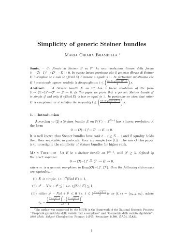 Simplicity of generic Steiner bundles - Dipartimento di Matematica e ...