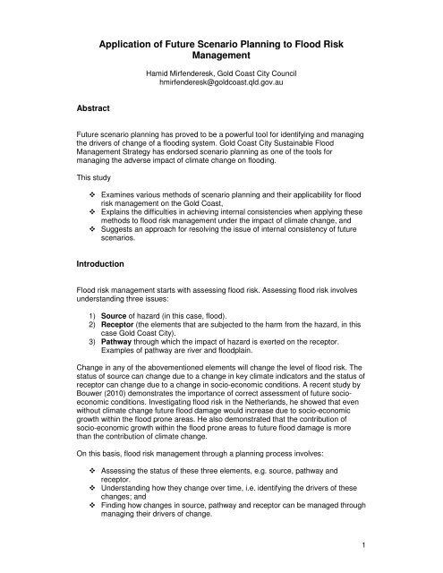 Application Of Future Scenario Planning To Flood Risk Management Application Of Future Scenario Planning To Flood Risk Management