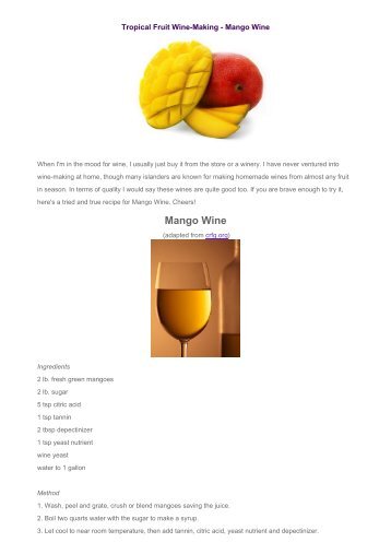 Tropical Fruit Wine-Making - Mango Wine - Philippine Culture