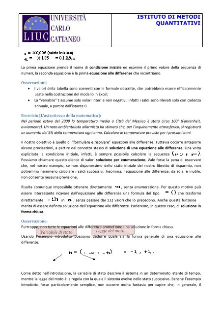 Corso sperimentale di Matematica per l'Economia e la Finanza