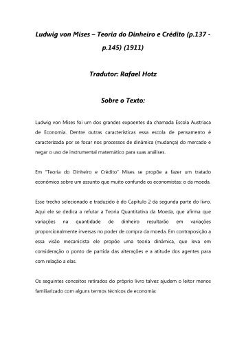 Ludwig von Mises Ã¢Â€Â“ Teoria do Dinheiro e CrÃƒÂ©dito (p.137 - p.145 ...