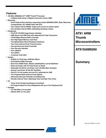 AT91 ARM Thumb Microcontrollers AT91SAM9260 Summary - Lysator