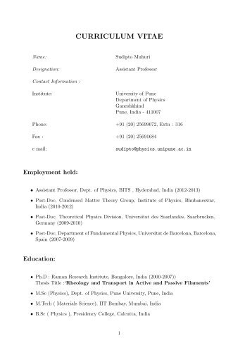 CURRICULUM VITAE - Department of Physics