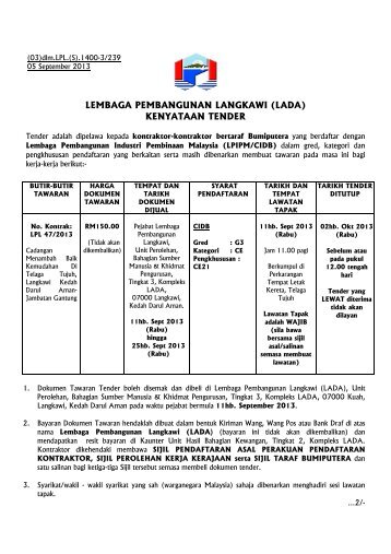 lembaga pembangunan langkawi (lada) kenyataan tender