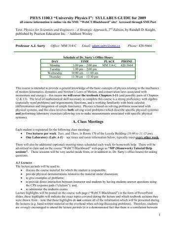 PHYS 1100.1 âUniversity Physics Iâ: SYLLABUS GUIDE for 2009 A ...