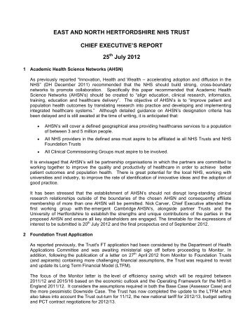 Chief Executive's Report - East and North Herts NHS Trust