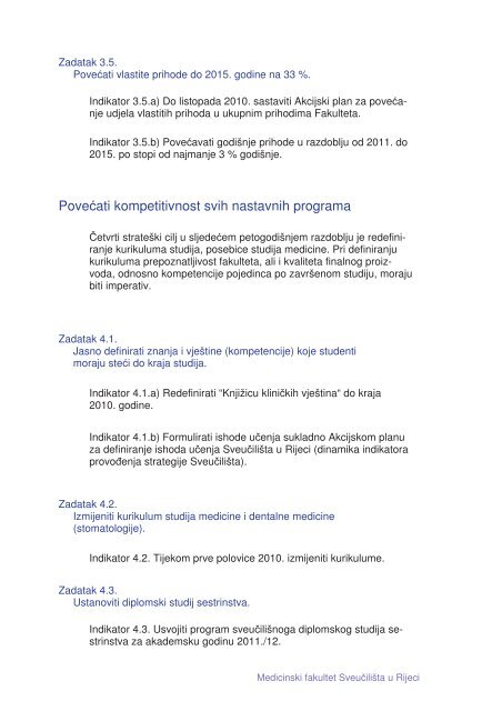 Strategija Medicinskog fakulteta SveuÄiliÅ¡ta u Rijeci 2010. - 2015.