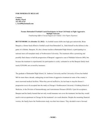 Official Brian Barquist Press Release - Bettendorf Footbal