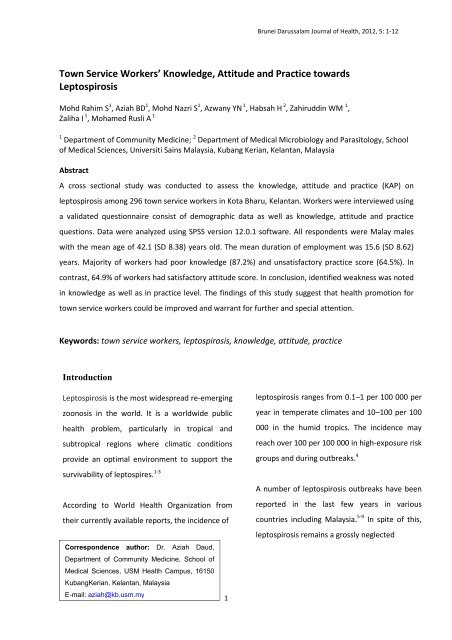 Knowledge, attitudes and practices (KAP) regarding rodents as hazards