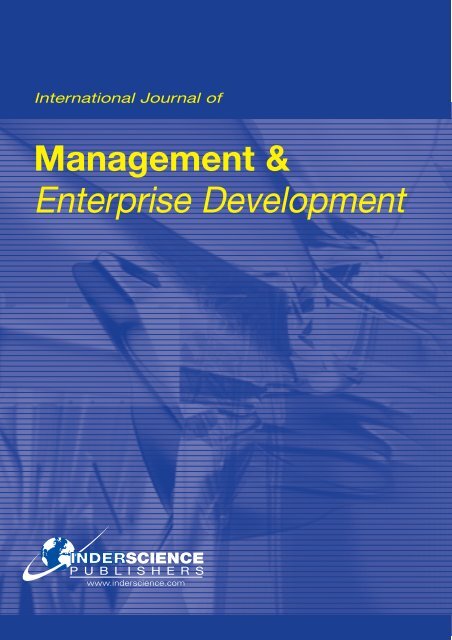 Management & Enterprise Development - Inderscience Publishers