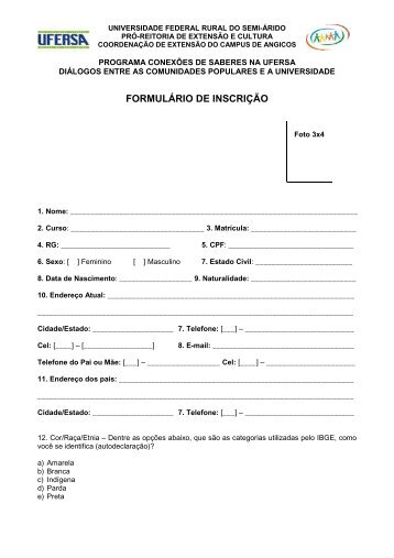 FORMULÁRIO DE INSCRIÇÃO - Ufersa