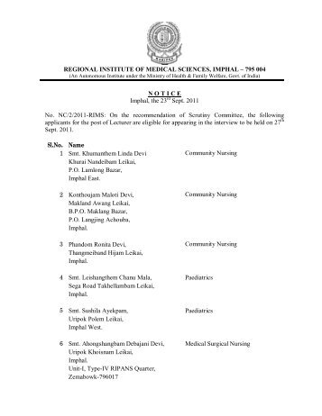 List of Eligible Candidates for Interview for the post of Lecturer ...