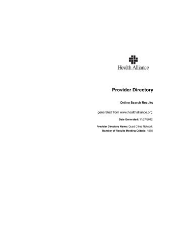 Provider Directory - Health Alliance