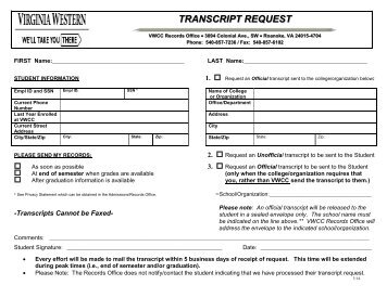 Transcript Request Form - Virginia Western Community College