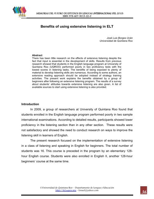 Benefits of using extensive listening in ELT - Foro de Estudios en ...