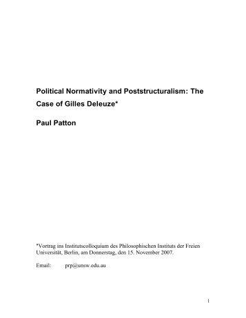 Political Normativity and Poststructuralism: The Case of Gilles ...