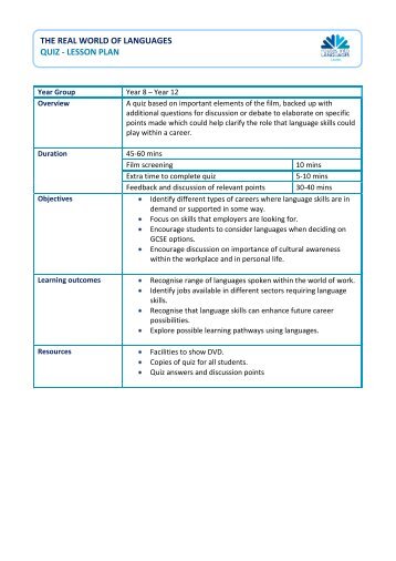 Quiz and Questionnaire Lesson Plan - Routes Into Languages