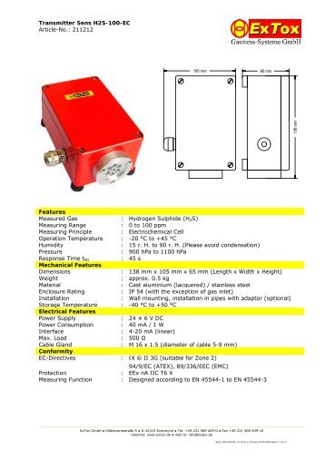 Transmitter Sens H2S-100-EC Article-No.: 211212 Features ...