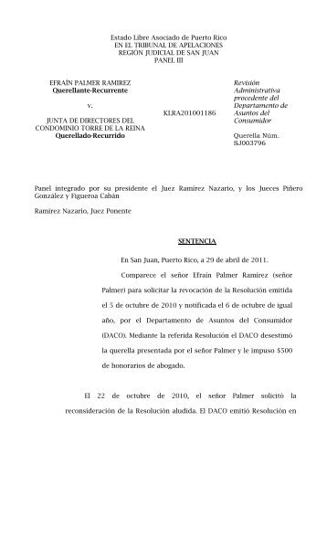 palmer rodriguez vs junta de directores del condominio ... - DACO