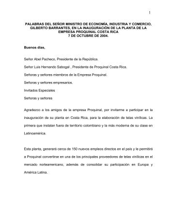 discurso del seÃ±or gilberto barrantes, ministro de economia ...