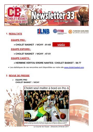 Newsletter NÂ°33 - CB/Vichy 19-02-11 - Cholet Basket