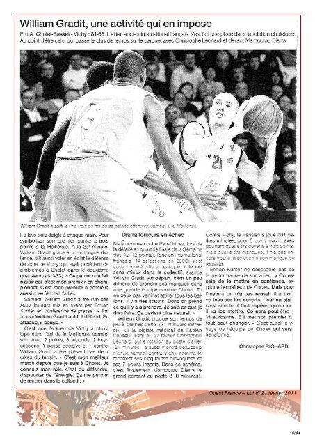 Newsletter NÂ°33 - CB/Vichy 19-02-11 - Cholet Basket