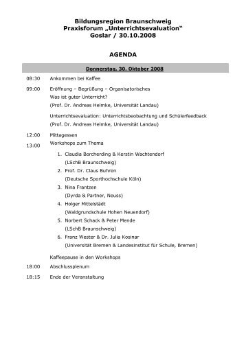 Agenda & Abstracts der Workshops - Bildungsregion Braunschweig