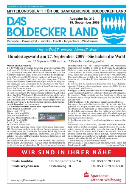 Bundestagswahl am - Samtgemeinde Boldecker Land