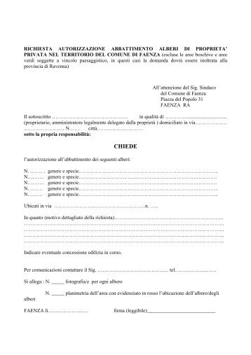 Modulo per la richiesta di autorizzazione abbattimento alberi ed ...