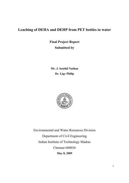 Leaching of DEHA and DEHP from PET bottles to water Final ... - Sodis