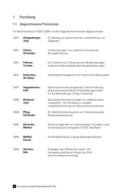 Institutsbericht Institut für Baubetrieb 2007-2009