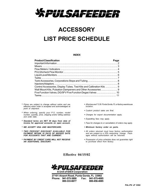 ACCESSORY LIST PRICE SCHEDULE - Becker Equipment,Inc.