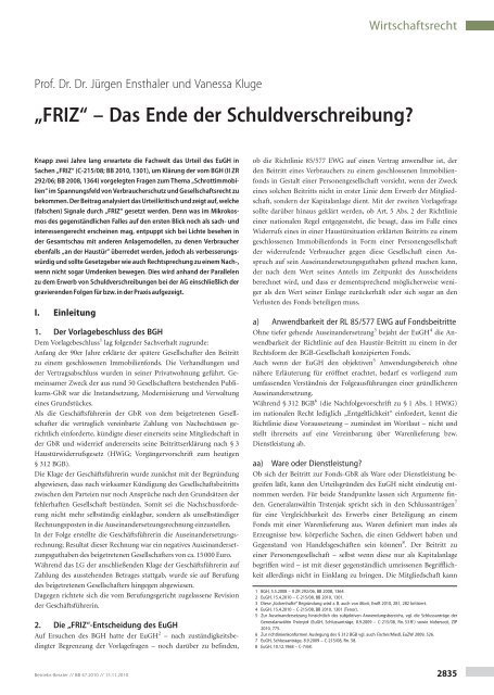 „FRIZ“ – Das Ende der Schuldverschreibung? - Wirtschafts ...