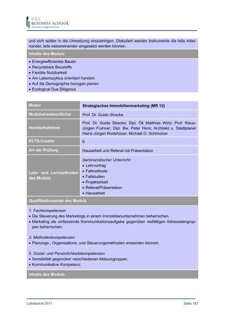 Lehrbericht 2011 - EBZ Business School