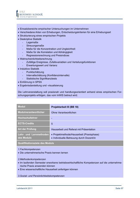 Lehrbericht 2011 - EBZ Business School