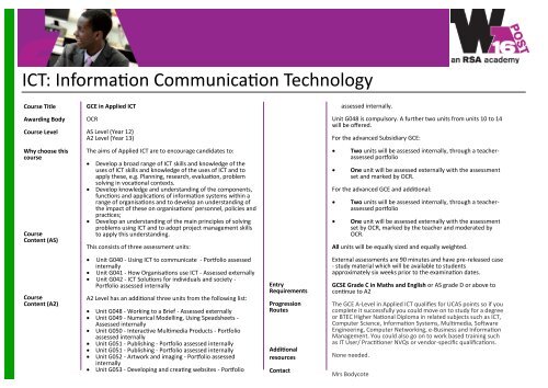 Post 16 Course Information Guide 2012/2013 - Whitley Academy