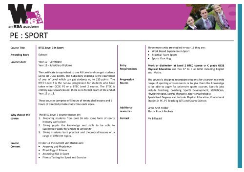 Post 16 Course Information Guide 2012/2013 - Whitley Academy