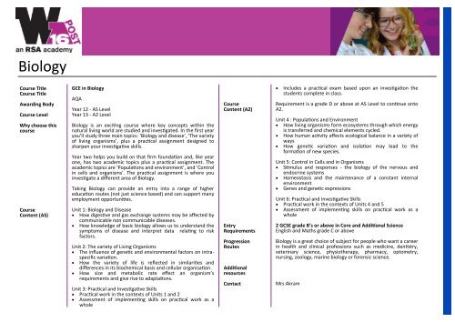 Post 16 Course Information Guide 2012/2013 - Whitley Academy